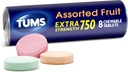 TUMS Extra Strength Antacid Tablets for Chewable Heartburn Relief and Acid Indigestion Relief, Assorted Fruit Flavors - 8 Count Roll