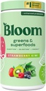 Bloom Nutrition Superfood Greens Powder, Digestive Enzymes with Probiotics and Prebiotics, Gut Health, Bloating Relief for Women, Chlorella, Green Juice Mix w Beet Root Powder, 60 SVG, Strawberry Kiwi