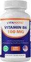 Vitamatic Vitamin B6 (Pyridoxine HCl) 100mg – 250 Vegetarian Tablets Promotes Energy Production, Boosts Metabolism & Supports Immune Health*