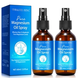 Magnesium Spray, Pure Magnesium Oil Spray for Feet, Natural Ingredient in Glass Bottle, Easy to Absorb and Use 2Pack