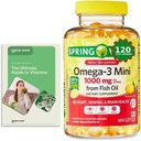 Spring Omega-3 Mini from Fish Oil 1000 mg, 120 Count, Dietary Supplement, Omega 3 Mini Softgels Bundle with Vitamin Guide (2 Items)