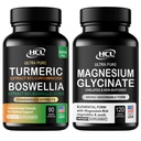 Turmeric Boswellia Extract Supplement 2000 mg + Pure Magnesium Glycinate Capsules - Non-Buffered 350mg Elemental Magnesium Supplement