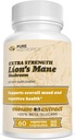 Pure Nootropics - Organic Lion's Mane 8:1 Mushroom 500 mg | Dual Extract | 60 Vegetarian Caps | >20% beta-glucans | Hericium erinaceus | Brain Health