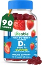 Lifeable Sugar Free Vitamin D 5000 IU - Great Tasting Natural Flavor Gummy Supplement - Gluten Free Vegetarian GMO-Free Chewable - for Immune Support and Bone Health - for Adults - 90 Gummies