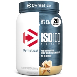 Dymatize ISO100 Whey Protein Powder Isolate, Gourmet Vanilla, 25g of Protein, 5.5g BCAAs, Less Than 120 Cal., Gluten Free, 1g Fat, 1g Sugar, 2g Carb (20 Servings)