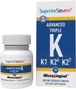 Superior Source Advanced Triple K - Bone Health & Strength Support Supplement - Immunity Support Formula with Vitamins K1 & K2 - Vitamin Aids Calcium Absorption - 30 Instant Dissolve Tablets