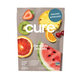 Cure Hydration | Plant-Based Electrolyte Drink Mix | No Added Sugar | FSA-HSA | Dehydration Relief Powder Made with Coconut Water | Non-GMO | Vegan | 8 Packets - Tropical Variety Pack
