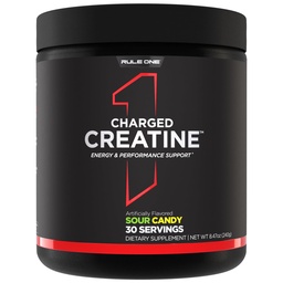 Rule 1 Proteins Charged Creatine - Multi-Function Workout Supplement with Creatine, Electrolyte, and Energy Blends for Intensity, Performance, & Hydration Support (30 Servings, Sour Candy)