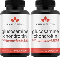 Luma Nutrition Glucosamine Chondroitin MSM - Turmeric, Boswellia - Premium Supplement - for Men and Women - Joint Supplement - 90 Capsules (Pack of 2)