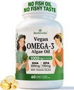 Vegan Omega 3 Softgels from Algae Oil – Fish Oil Alternative, DHA 300mg EPA 150mg with Vitamin D3 K2, No Fishy Taste, Plant-Based Omega-3 Supplement