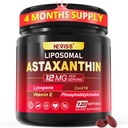Liposomal Astaxanthin Supplements 12mg / 24mg with Lycopene, CoQ10, Lutein, Vitamin B6, E, Zinc, Coconut Oil - Fresh Microalgae Source Powerful Antioxidants for Healthy Skin, Eyes, Aging -120 Softgels