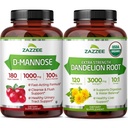 Zazzee Urinary Tract Cleanse & Detox Bundle | USDA Organic Dandelion Root Extract Capsules Plus D-Mannose 1000mg Capsules for UT & Bladder Cleansing