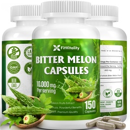 Bitter Melon Capsules | 150 Vegan Capsules | 150 Days Supply | 9,000mg per Serving | Bitter Melon Fruit 25:1 Extract | 100% Pure & Natural | Gluten-Free Supplement | Ultimate Concentrated