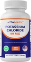 Vitamatic Potassium 99mg – 250 Tablets – Potassium Chloride for Muscle, Heart & Nerve Function – Electrolyte Support – Non-GMO, Gluten-Free