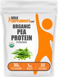 BulkSupplements.com Organic Pea Protein Powder - Plant Based & Vegan Protein Powder - Unflavored & Gluten Free, 30g per Serving, 1kg (2.2 lbs) (Pack of 1)
