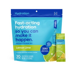 Hydrant Hydrate, Individual Hydration Electrolyte Powder Stick Packets with No Artificial Sweeteners, Colors, or Fillers (Lemon Lime, 30 Pack)
