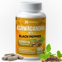 Ashwagandha Capsules, 90 Vegan Capsules, 10,100 Mg per Capsule – 100% Natural Ashwagandha Root Extract Powder and Black Pepper Extract, Non-GMO, Gluten-Free