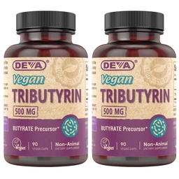 DEVA Vegan Tributyrin Supplement - Butyrate Precursor, Gut Barrier Support, Butyric Acid, 500 MG Vegan Capsules, Leaky Gut Support, Digestion, 90 Count (Pack of 2)