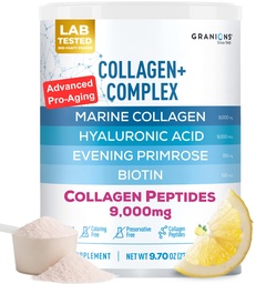 Marine Collagen Powder Supplement - Type I Hydrolyzed Marine Collagen Peptides, Biotin, Hyaluronic Acid, Vitamin C, Vital Antioxidants Complex - Skin Supplements for Women - Pink Lemonade, 9.7oz