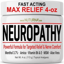 Neuropathy Nerve Cream - Fast Acting for Feet Hands Legs Toes Back - Ultra Strength Menthol Arnica Aloe Vera MSM, Soothing Natural Nerve Comfort - Paraben-Free 4 Oz