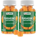 YumV's Turmeric Gummies with Ginger and Piperine - Peach Flavored Gluten Free Vegetarian Turmeric Ginger Supplement with Black Pepper 60 Count (Pack of 2)