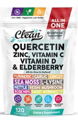 Q Defend Quercetin Supplement with Zinc Vitamin C Vitamin D Elderberry Turmeric Black Pepper Garlic Ginger Sea Moss Lysine Stinging Nettle Reishi Mushroom Immune Support 120 Capsules by Clean Nutra