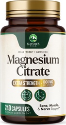 Magnesium Citrate Capsules - Max Absorption Magnesium Powder - Muscle, Bone, Nerve & Heart Health Support - Premium Formula is Powerful & Gentle for Women & Men - Bottled in USA - 240 Capsules