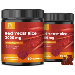 GONGOTA Red Yeast Rice 2,000mg with CoQ10 Gummies - Max Strength Extract Red Yeast Rice Supplement with CoQ10 200 Plus Citrus Bergamot, Cholesterol Lowering Supplements,Vegan, Non-GMO – 120 Counts