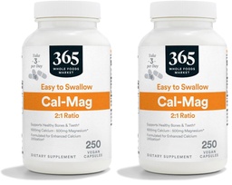 365 by Whole Foods Market, Calcium 1000Mg Magnesium 500Mg Easy Swallow, 250 Veg Capsules (Pack of 2)