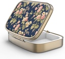 Pill Case Pill Box with Mirror Retro 2 Compartment Small Pill Case for Purse or Pocket Bronze Rectangular Pill Box or Vitamins, Fish Oil, Supplements, Pill Containe Travel Gifts（Retro Rose Floral）
