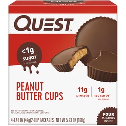 Quest Nutrition Peanut Butter Cups, 11g Protein, 1g Sugar, Low Carb, Gluten Free, Keto Friendly, 4 Count