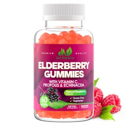 Elderberry Gummies with Vitamin C, Echinacea, Propolis (60 count) - Immune Support for Adults & Kids - Maximum Strength, Great Tasting Raspberry Flavor - Gluten-Free, Vegan - 60 Gummies
