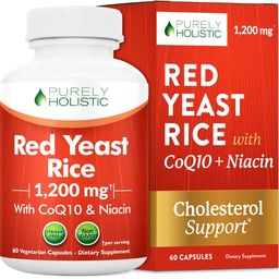 Red Yeast Rice with CoQ10 Supplement | Healthy Cholesterol Levels & Heart Health Support | Extra Strength Red Yeast Rice 1200 MG (600 MG Per Capsule) with Monakolin K | No Citrinin, Non-GMO | 60 Ct