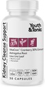 Youth & Tonic Kidney Cleanse & Detox Supplement with Cranberry Extract - Supports Urinary Tract Health, Bladder and Kidney Health - Vegan, Non-GMO - 30 Vegetarian Pills