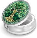 Pill Box-3 Compartment Small Pill Case for Purse & Pocket Mini Metal Pill Holder Travel Pill Container to Hold Supplements Vitamins BPA-Free (Tree of Life)