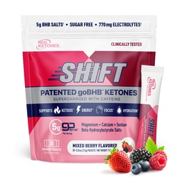 Real Ketones BHB Exogenous Ketones Drink Mix Packets Keto Electrolytes Powder Packets No Sugar with 4 Main Fasting Electrolytes Plus Hydrating Patented Keto BHB - 30 Count Mixed Berry Caffeine