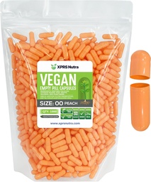 XPRS Nutra Size 00 Empty Capsules - 1000 Count Empty Vegan Capsules - Vegetarian Empty Pills - DIY Vegetable Capsule Filling- Veggie Pill Caps (Peach)