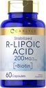Carlyle R-Lipoic Acid 200mg | 60 Capsules | Stabilized RLA with Biotin | Non-GMO, Gluten Free