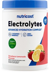 Nutricost Electrolytes Complex Powder (Strawberry Lemonade) 60 Servings - Advanced Hydration Complex, 7 Vitamins + Minerals, Zero Sugar, Sweetened with Stevia, Gluten-Free, GMO-Free