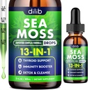 Irish Sea Moss Liquid Drops: 13 in 1 with Black Seed Oil, Ashwagandha, Tumeric, Multimineral, Vitamin C, E, Support for Gut Heath Energy Skin Immune Support & Hair for Women and Men, 2 Fl Oz, Vegan