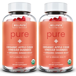 WellPath Pure ACV Gummies (2 Pack) - Apple Cider Vinegar with Mother - USDA Organic Gummy with Ginger for Gut Health | Vegan, Non-GMO, 120 Ct