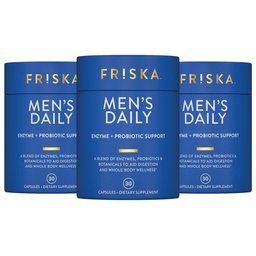 Friska Men’s Daily Digestive Enzymes for Men - Bloating & Gas Support with Probiotics, Helps Digest Heavy Meals, Dairy & Protein, Gut Health Support, 90 Capsules, Packaging May Vary