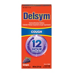 Delsym 12 Hour Cough Medicine for Adults, Powerful Relief for 12 Hours, Cough Suppressant Liquid with Extended-Release Dextromethorphan, Grape Flavor Liquid Cough Syrup, 5 Fl Oz (Pack of 1)