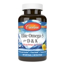 Carlson - Elite Omega-3 Plus D & K, 700 mg Omega-3s + D3 & K2, Function, Bone Health & Immune Support, Lemon, 60 Softgels