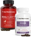Real Mushrooms RealClarity (60ct) and Chaga (120ct) Capsules Bundle - Mushroom Supplement for Mental Clarity, Focus, Digestive Health & Immune Support - Vegan, Non-GMO, Verified Levels of Beta-Glucans