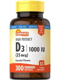 Sundance Vitamin D3 1000 IU | 300 Softgels | High Potency | Essential Vitamin Formula | Non-GMO and Gluten Free Supplement