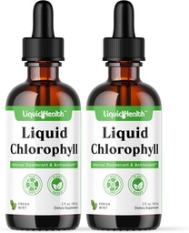 LIQUIDHEALTH Liquid Chlorophyll Drops - Internal Deodorizer, Antioxidants, Liver Detox, Immune Support, Relieve Bad Breath, Reduce Appetite, Collagen for Hair & Skin Health - Vegan, Non-GMO (2 Pack)