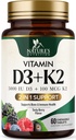Vitamin D3 K2 Supplement | 5000 IU D3 + K2 100 mcg | MK-7 K2 with Vitamin D | Supports Immune, Heart, Teeth & Bone Health - Nature's Easy to Chew, VIT D3 K2, Non-GMO, Tasty Berry Flavor - 60 Tablets