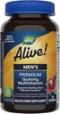 Nature's Way Alive! Men's Premium Gummy Multivitamin, Supports Healthy Heart, Muscle Function*, Full B-Vitamin Complex, Orange, Grape, Cherry Flavored, 75 Gummies (Packaging May Vary)
