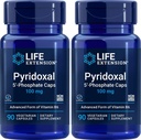 Life Extension Pyridoxal-5'-Phosphate Caps P5P 100 mg, 90 Veg Capsules (Pack of 2) - Advanced Vitamin B6 Supplement